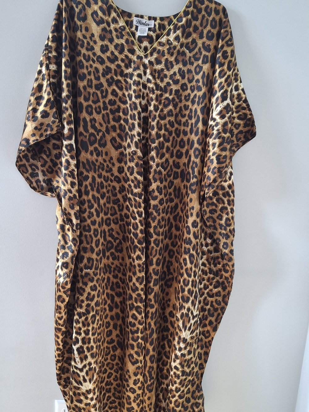 Vintage Wildest Leopard Print Satin Caftan Moomoo Animal Print Dress One Size